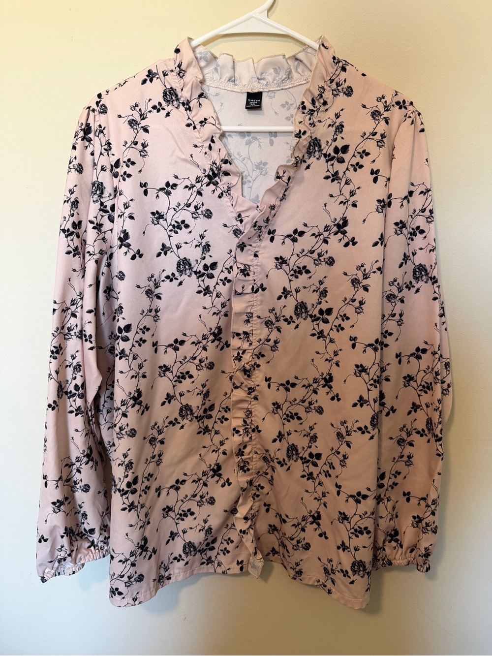 Pink Floral Ruffle-Front Women’s Shirt